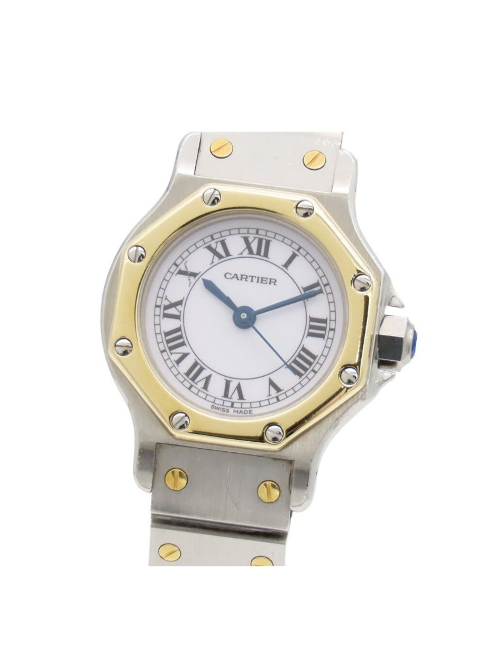 Cartier Santos Octagon SM Silver Gold White SS 18k Yellow Dial Vintage Watch